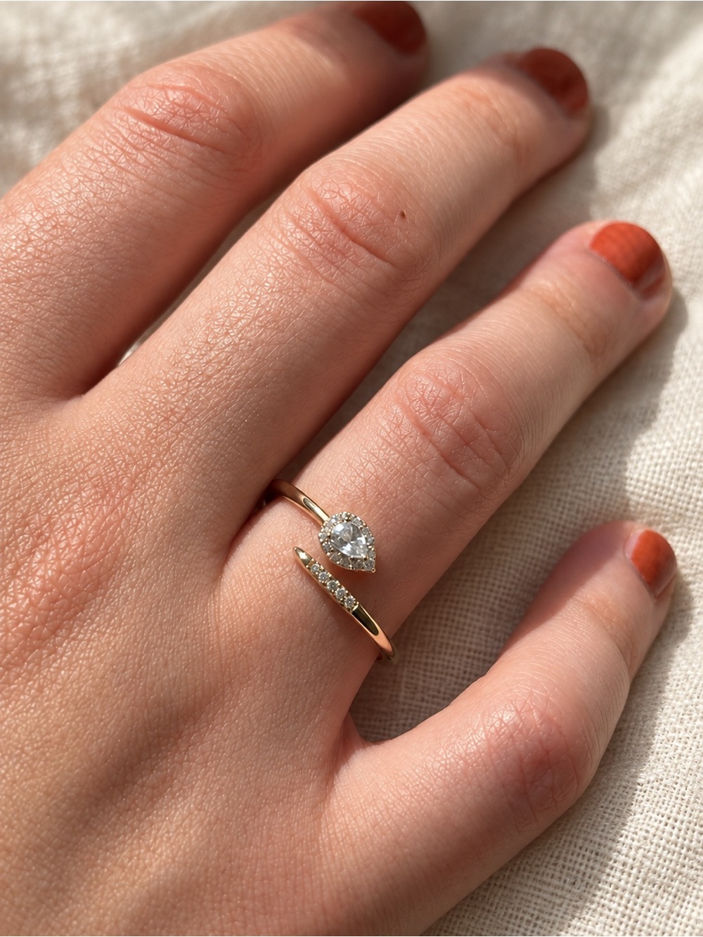 Gold Teardrop Open Wrap Ring - Picture 3 of 4